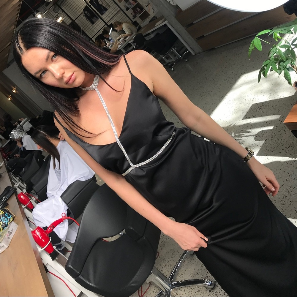 Custom made black silk dress